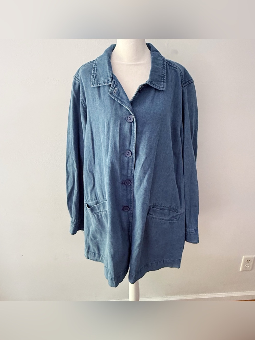 Woman Within 100% Cotton Denim Button Down Chore Coat Size 22/24 1X Classic Barn